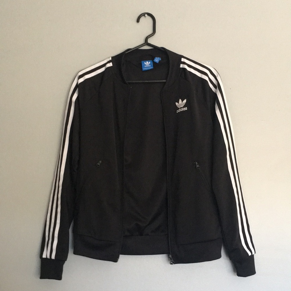 Adidas B&W 3 Stripe Logo Zip Up Hoodie Jacket